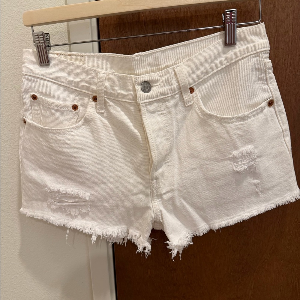 Levi's White Distressed Jean Shorts